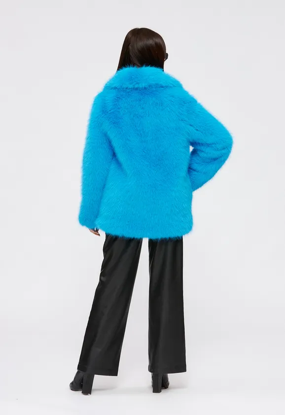 Фото Шуба из эко песца электрик с английским воротником - 8