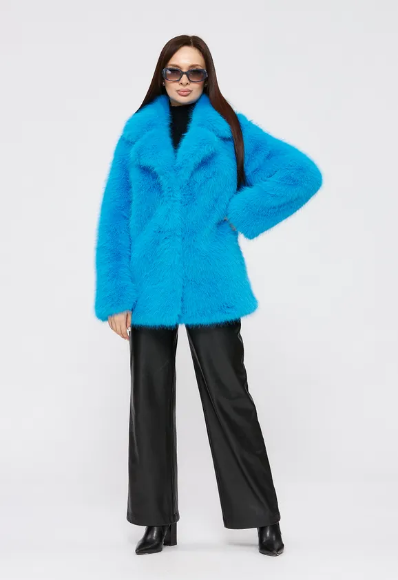 Фото Шуба из эко песца электрик с английским воротником - 6