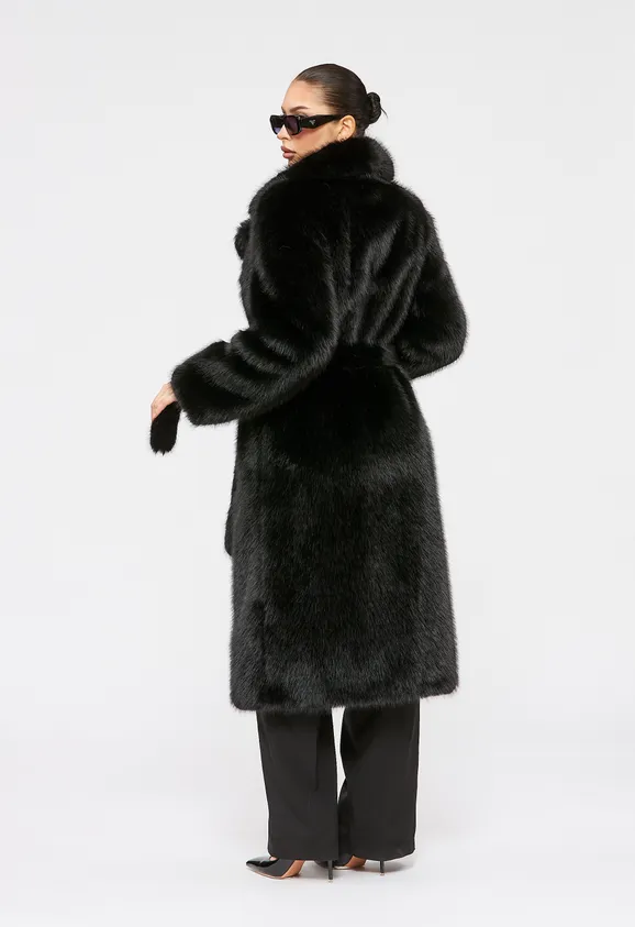 Фото Шуба из эко песца черная с английским воротником - 5