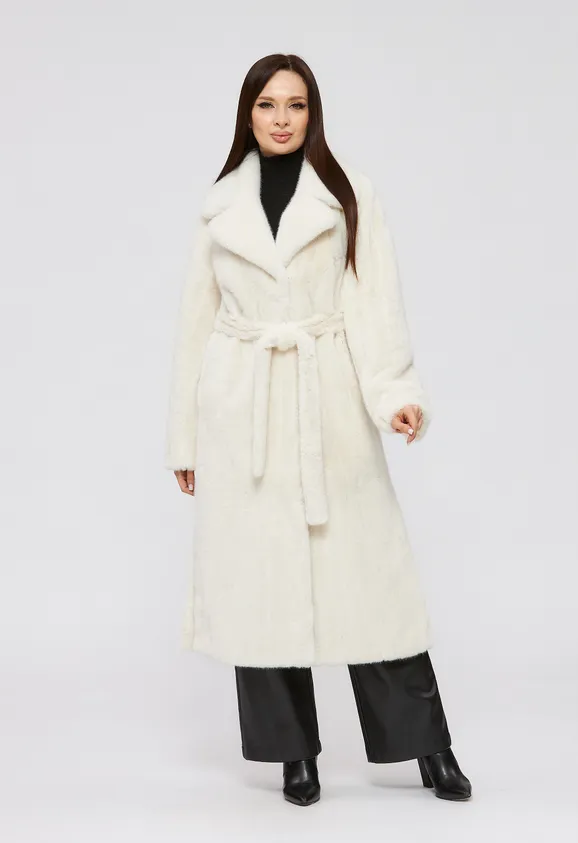 Фото Шуба из эко норки белая с английским воротником - 1