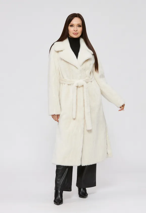 Фото Шуба из эко норки белая с английским воротником - 4