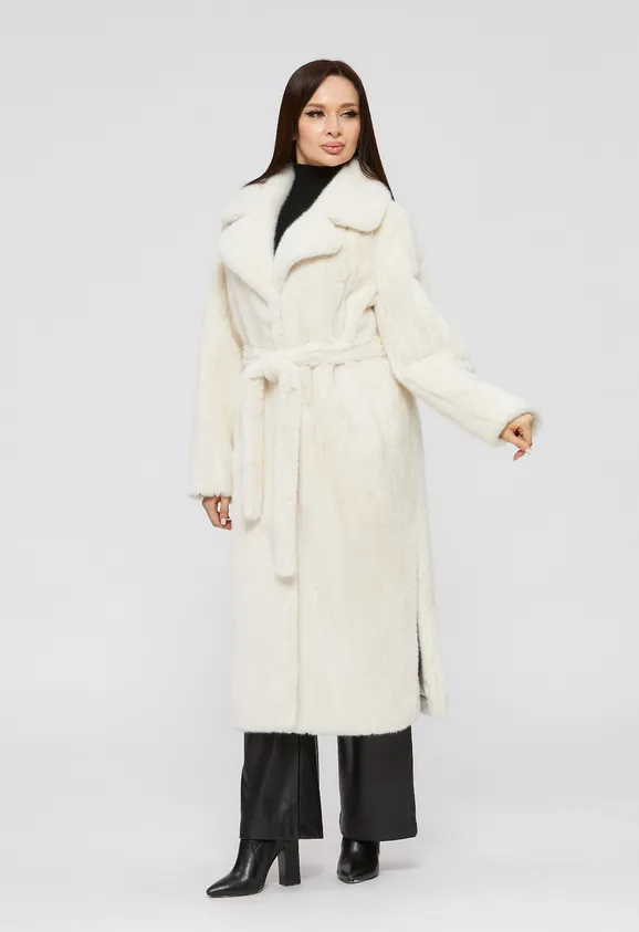 Фото Шуба из эко норки белая с английским воротником - 6