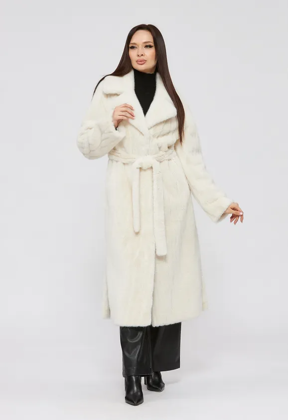 Фото Шуба из эко норки белая с английским воротником - 7
