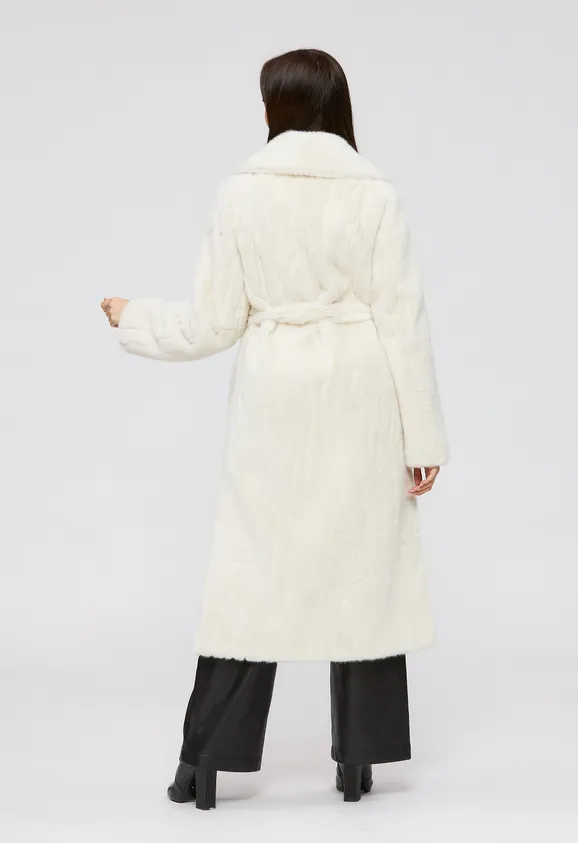 Фото Шуба из эко норки белая с английским воротником - 10