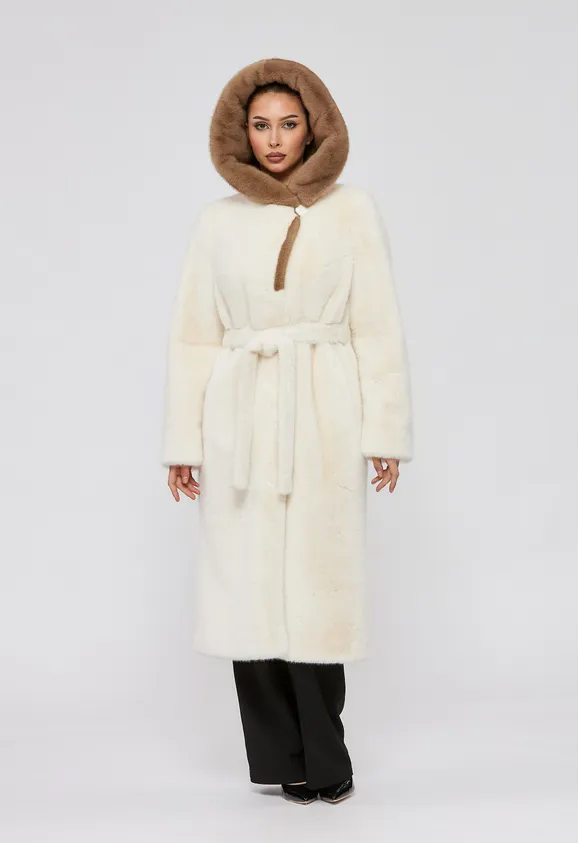 Фото Шуба из эко норки белая с капюшоном - 9