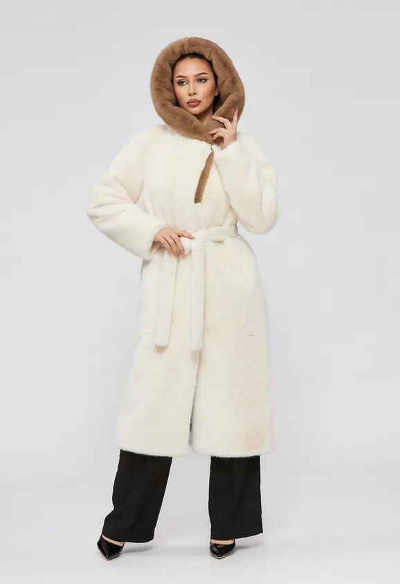 Фото Шуба из эко норки белая с капюшоном - 5