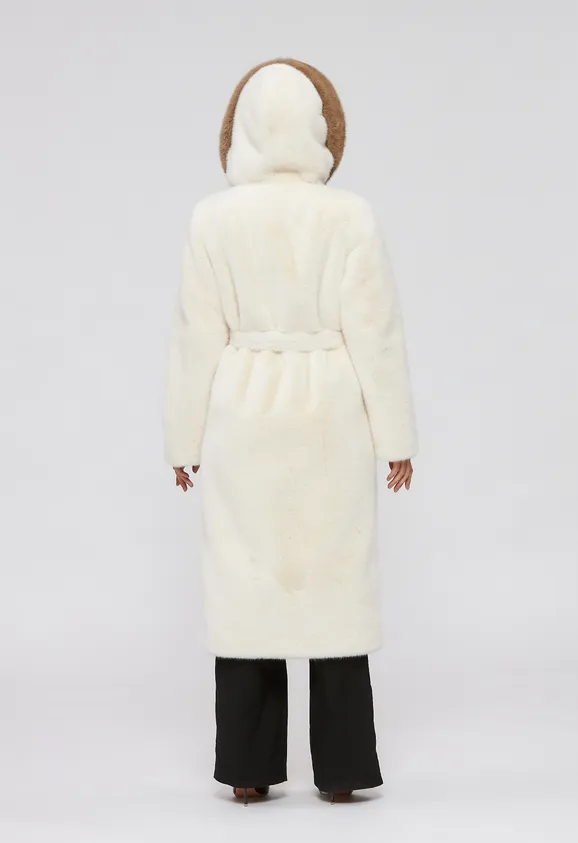 Фото Шуба из эко норки белая с капюшоном - 7