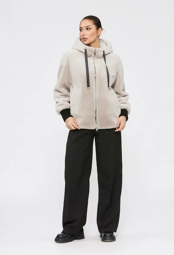 Фото Шуба-бомбер из эко кролика жемчуг - 2