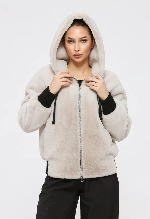 Фото Шуба-бомбер из эко кролика жемчуг - 1