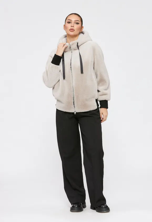 Фото Шуба-бомбер из эко кролика жемчуг - 3