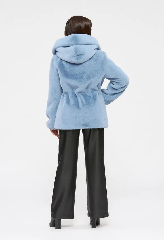 Фото Шуба из эко норки голубая с капюшоном - 10