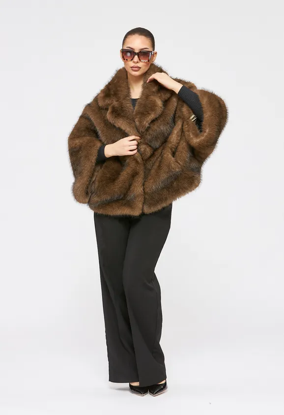 Фото Шуба из эко соболя с английским воротником - 6