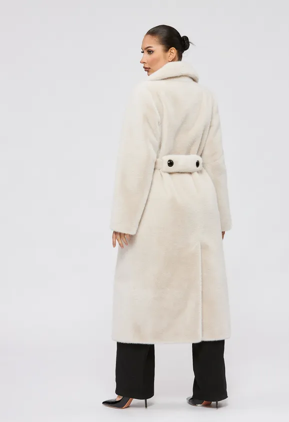 Фото Шуба из эко норки цвета жемчуг с английским воротником - 7