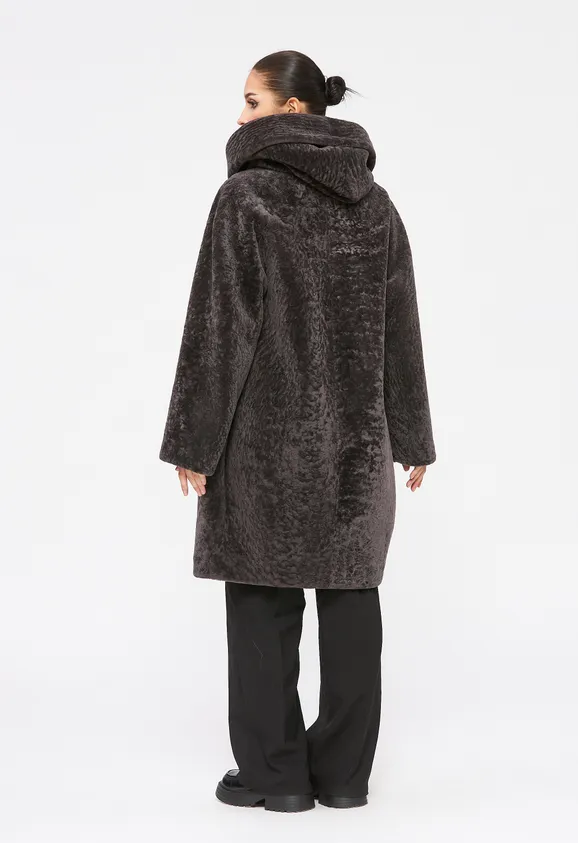 Фото Шуба из натурального астрагана думан с капюшоном - 9