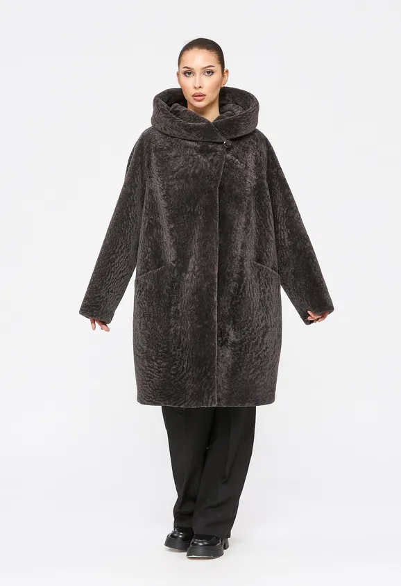 Фото Шуба из натурального астрагана думан с капюшоном - 1