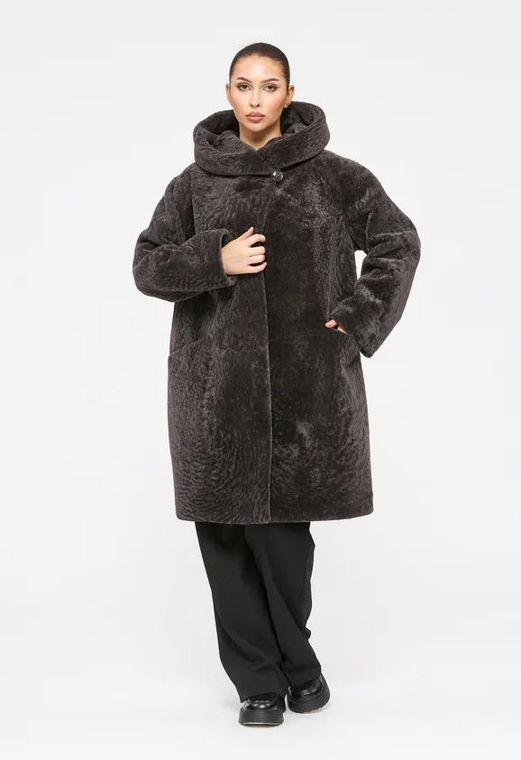 Фото Шуба из натурального астрагана думан с капюшоном - 5