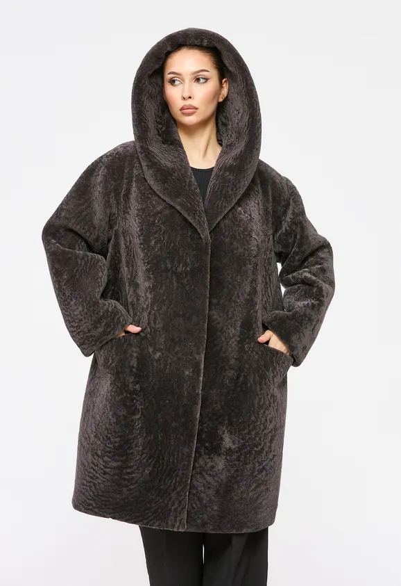Фото Шуба из натурального астрагана думан с капюшоном - 2