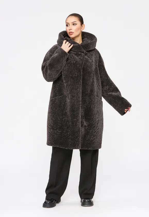 Фото Шуба из натурального астрагана думан с капюшоном - 3