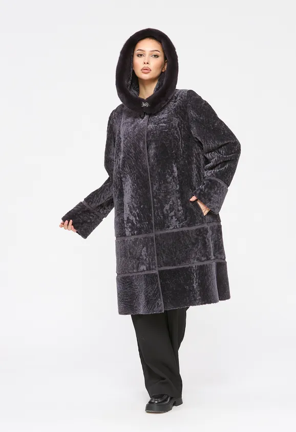 Фото Шуба из натурального астрагана думан с капюшоном из натуральной норки - 2