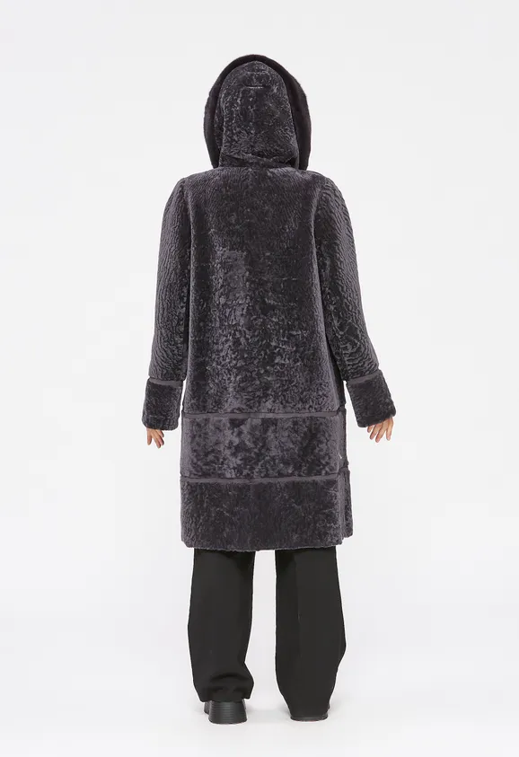 Фото Шуба из натурального астрагана думан с капюшоном из натуральной норки - 10