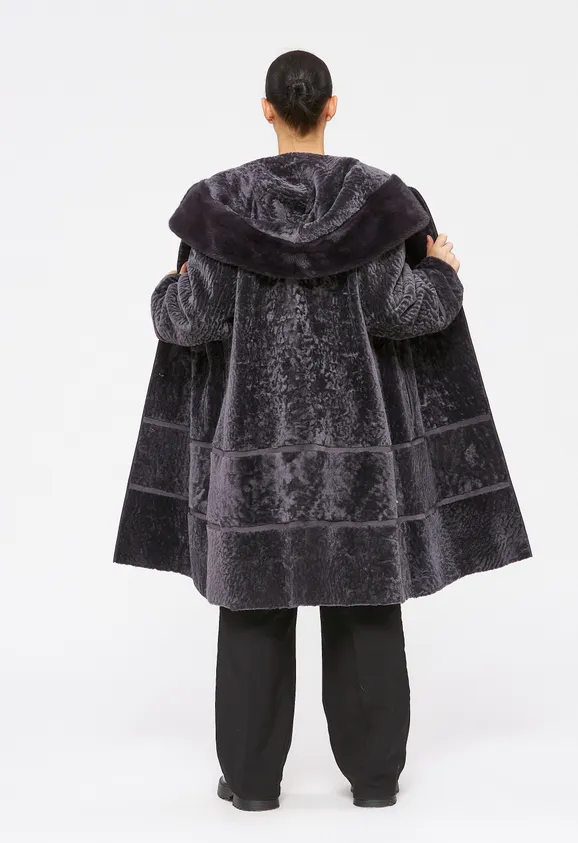 Фото Шуба из натурального астрагана думан с капюшоном из натуральной норки - 8