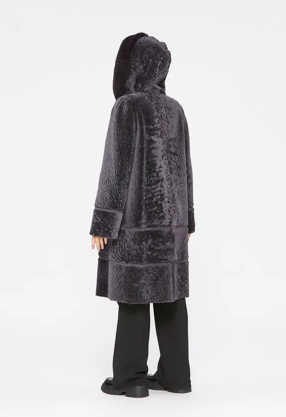 Фото Шуба из натурального астрагана думан с капюшоном из натуральной норки - 7