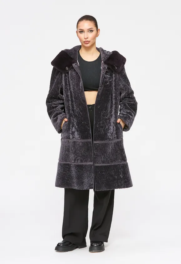 Фото Шуба из натурального астрагана думан с капюшоном из натуральной норки - 3