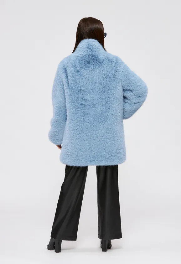 Фото Шуба из эко песца голубая с воротником стойка - 8