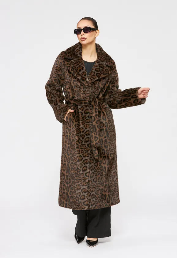 Фото Шуба из эко норки леопард с английским воротником - 1