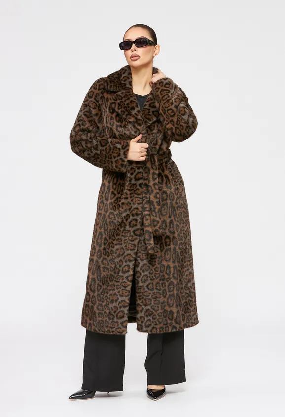 Фото Шуба из эко норки леопард с английским воротником - 7