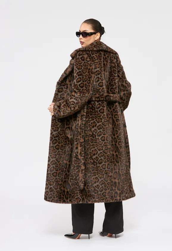 Фото Шуба из эко норки леопард с английским воротником - 9