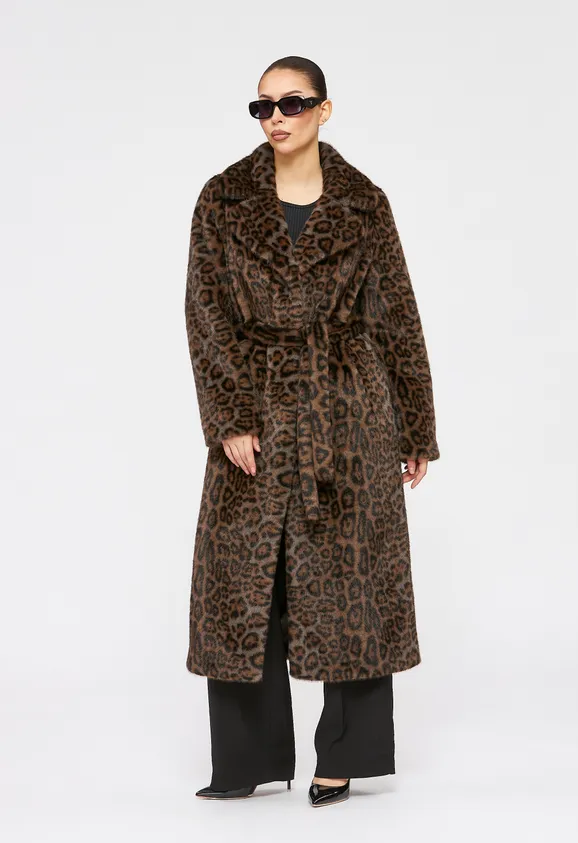 Фото Шуба из эко норки леопард с английским воротником - 5