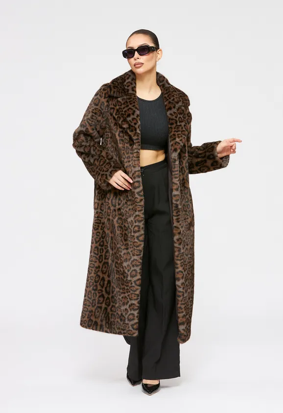 Фото Шуба из эко норки леопард с английским воротником - 6