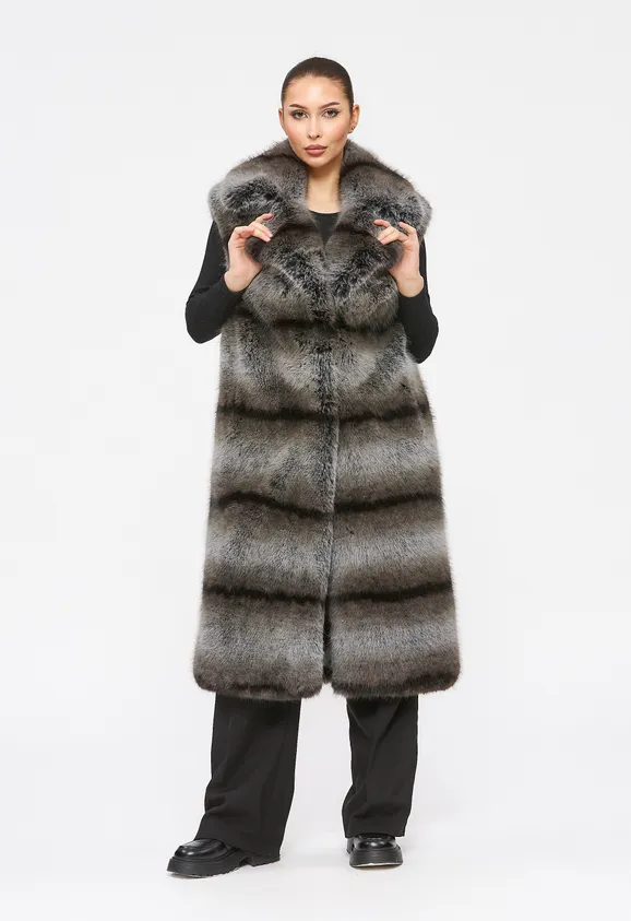 Фото Жилет из эко енота серый - 1
