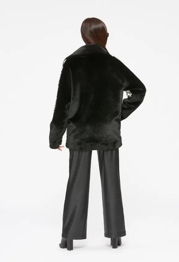 Фото Шуба-косуха из эко норки черная с леопардом - 9