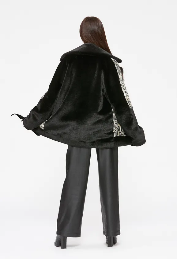 Фото Шуба-косуха из эко норки черная с леопардом - 10