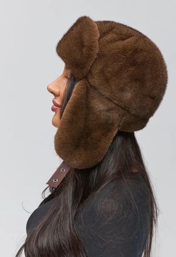 Фото Ушанка Эко Норка Коричневый - 3