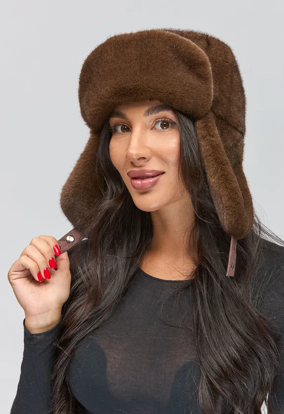 Фото Ушанка Эко Норка Коричневый - 2