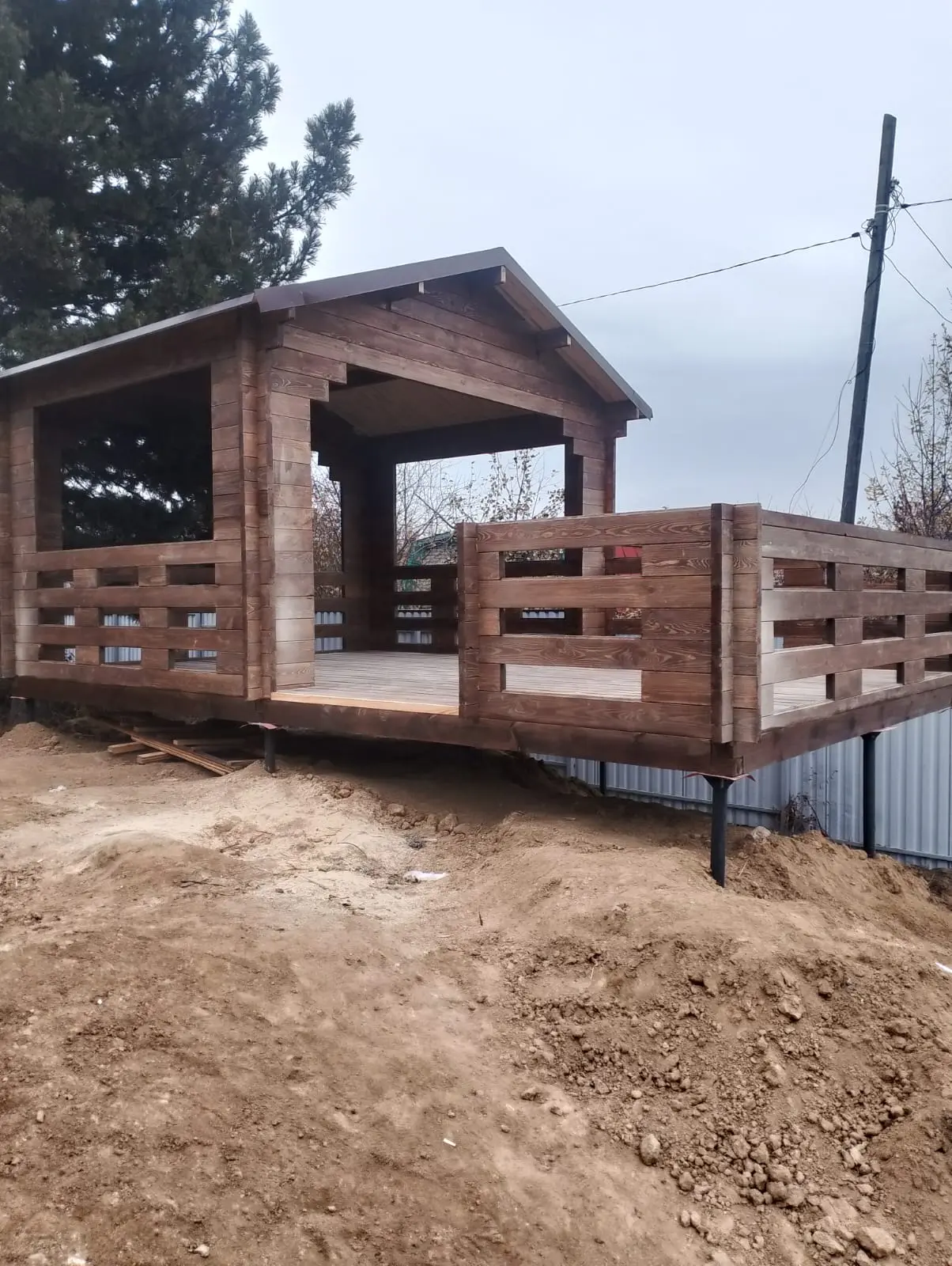 Беседка с открытой террасой из мини-бруса 6×4 м