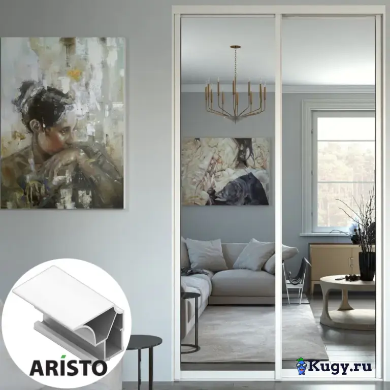 Дверь-купе ARISTO FLAT, зеркало, профиль белый матовый