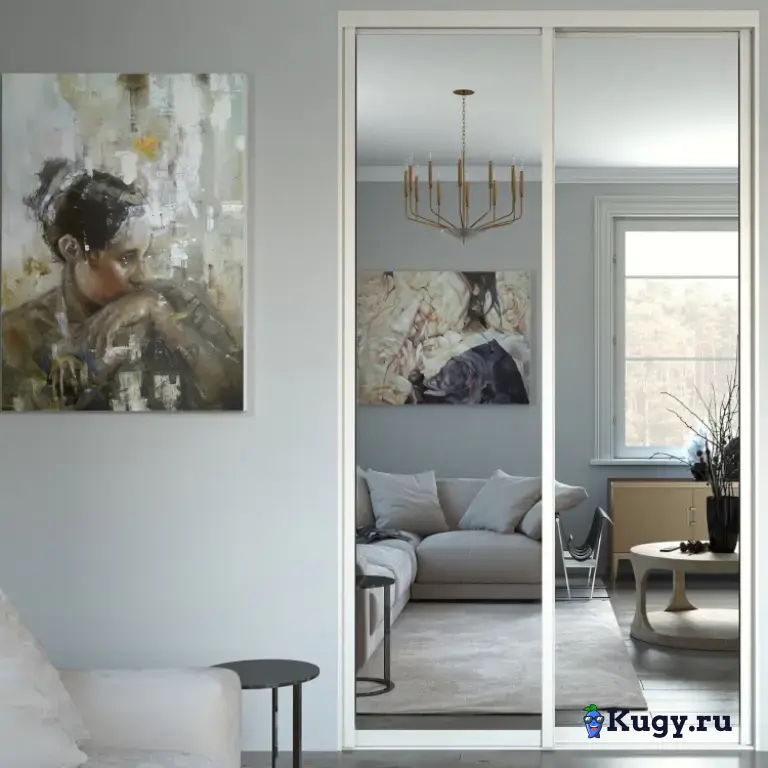 Дверь-купе ARISTO FLAT, зеркало, профиль белый матовый