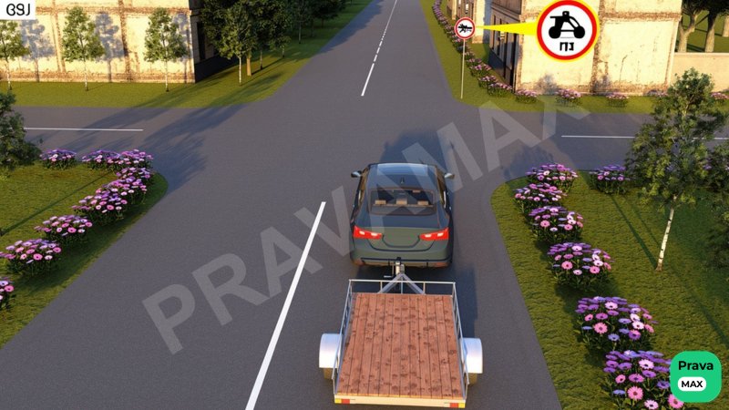 Yengil avtomobilni tirkama bilan boshqarayotib, sizga ushbu yo'l belgisi o'rnatilgan vaziyatda to'g'riga harakatlanishg…