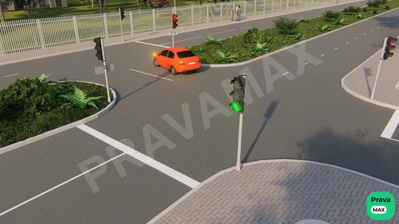 Ushbu vaziyatda avtomobil haydovchisiga qaysi yo‘nalishda harakatlanish taqiqlanadi?