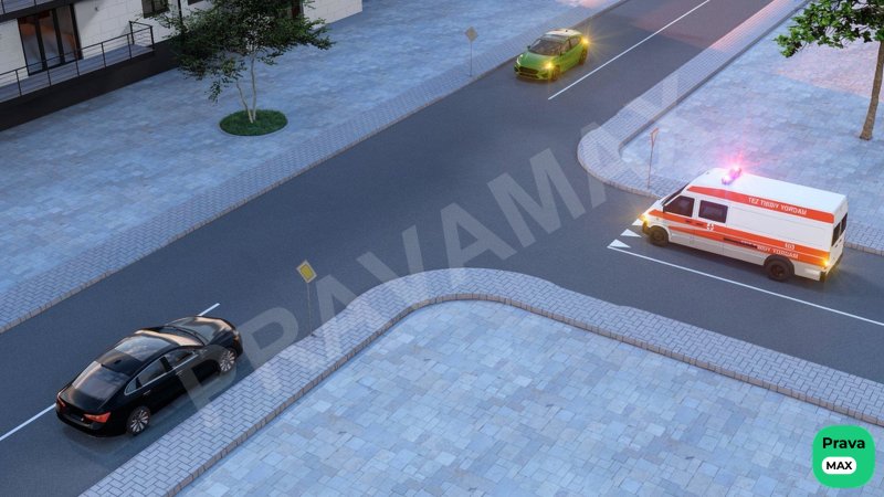 Ko‘k rangli yalt-yalt etuvchi mayoqchalari va maxsus tovushli ishorasi yoqilgan maxsus transport vositasi chorrahani ne…