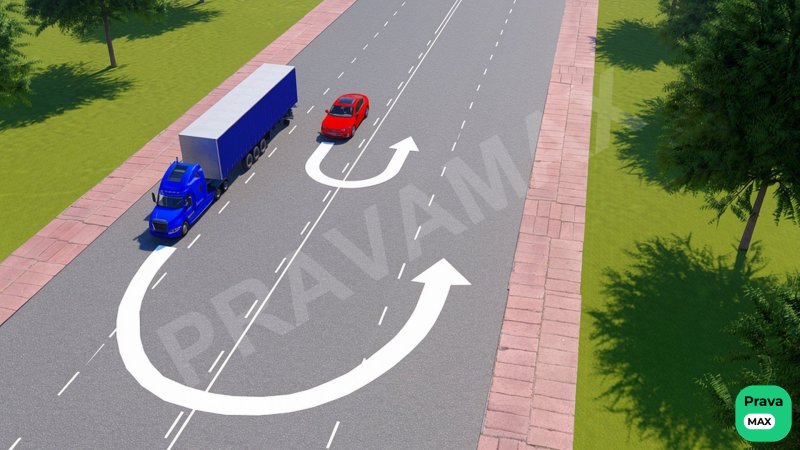 Qaysi transport vositasining haydovchisi qayrilib olishni to'g'ri bajarmoqda?