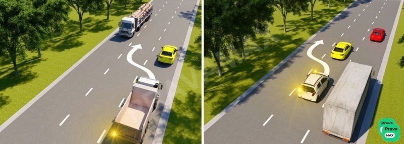 Qaysi transport vositasining haydovchisi quvib o‘tishni to‘g‘ri bajaryapti?