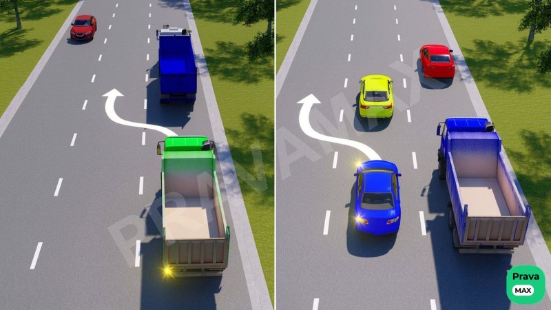 Qaysi transport vositasining haydovchisi quvib o'tishni to'g'ri bajarmoqda?