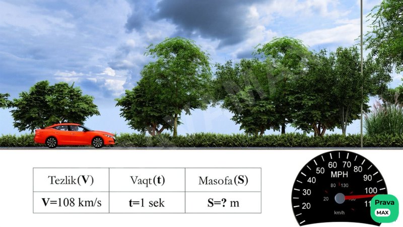 108 km/s tezlikda harakatlanayotgan transport vositasi 1 soniyada qancha masofani bosib o‘tadi?