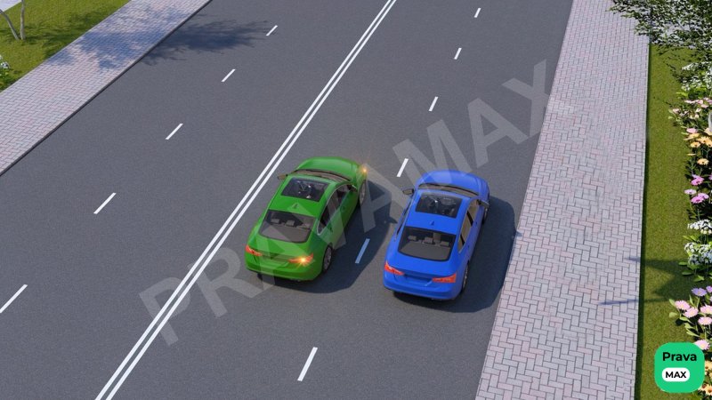 Ushbu vaziyatda siz o‘ng tasmada harakatlanmoqdasiz, sizning tasmangizga qayta tizilayotgan transport vositasiga yo‘l b…