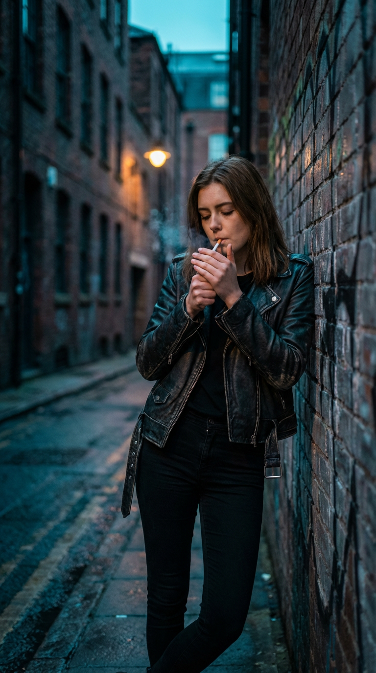 Молодая женщина в переулке — уличная портретная съемка